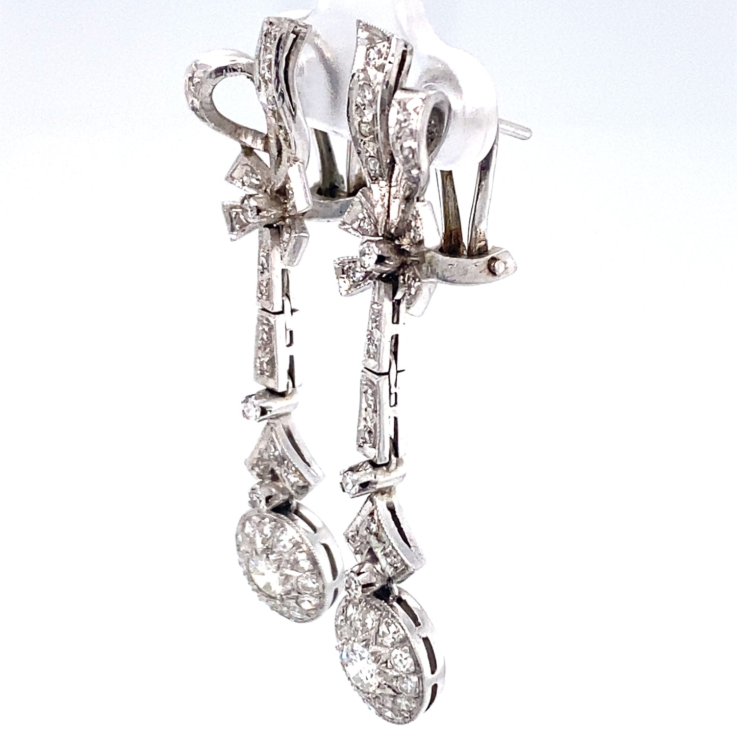 Antique 1920s Art Deco 2.0ct Diamond Drop Earrings in Platinum/14K White Gold