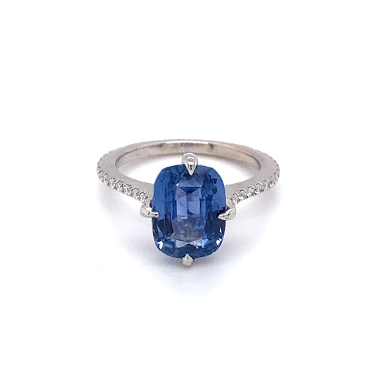 3.50ct Oval No-Heat Ceylon Sapphire and 0.40ct Diamond Ring in 14K White Gold