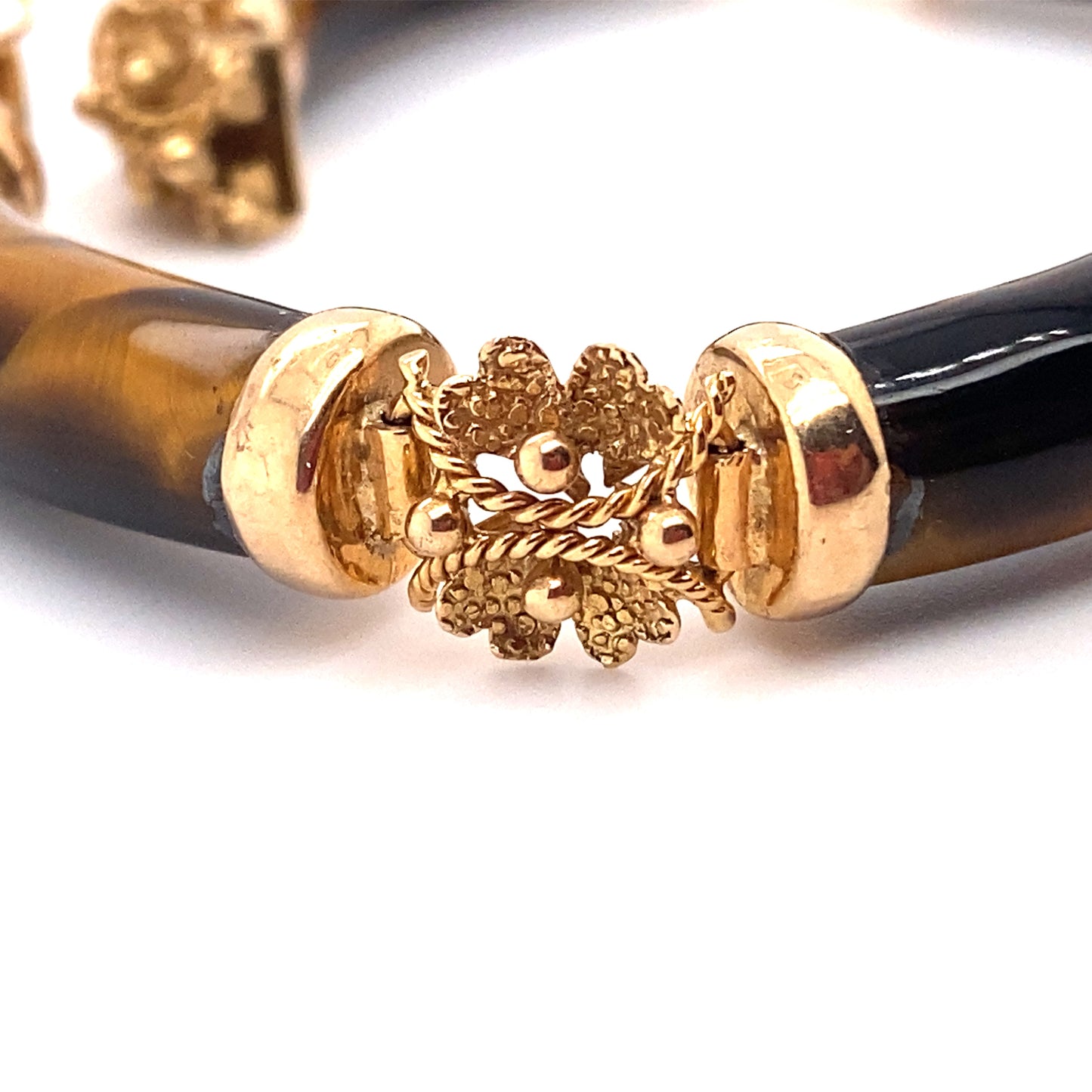 Circa 1950 Tiger Eye Curved Link Bracelet in 14K Gold