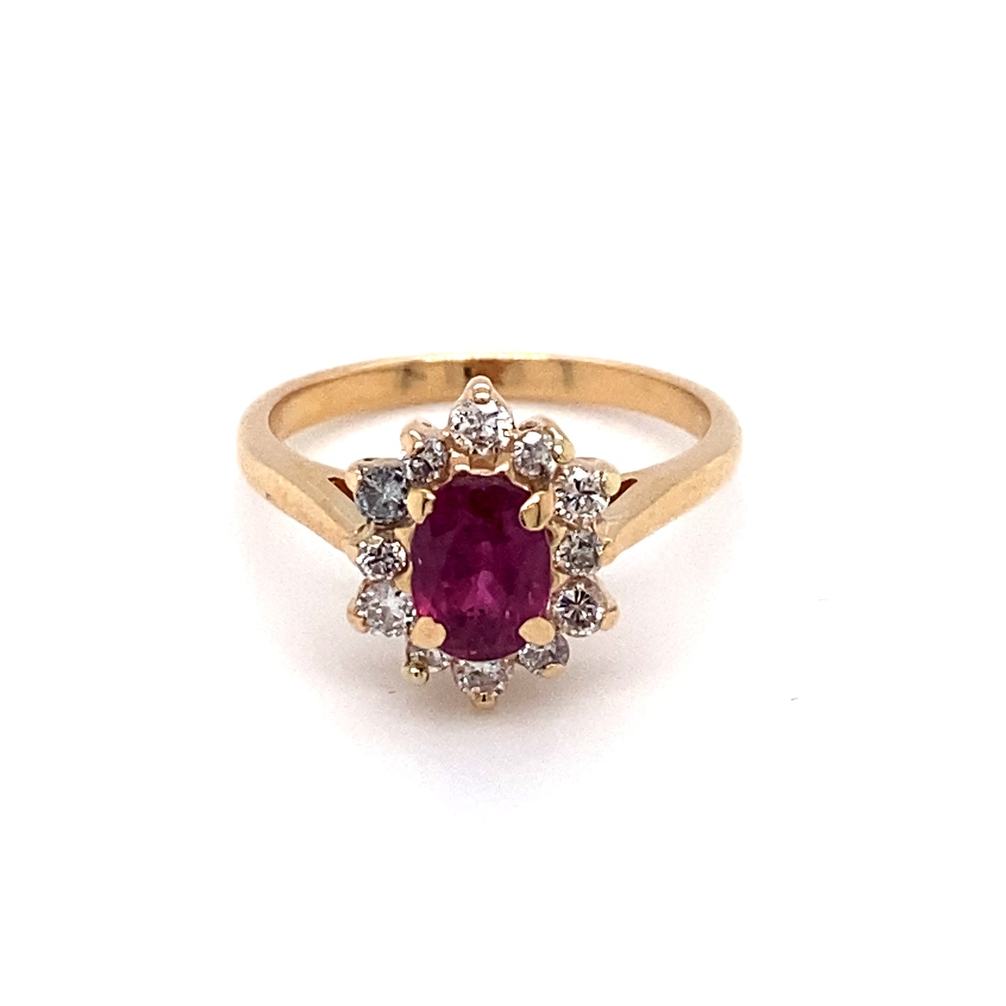 Circa 1960 1 Carat Oval Ruby and Diamond Ring in 14K Gold