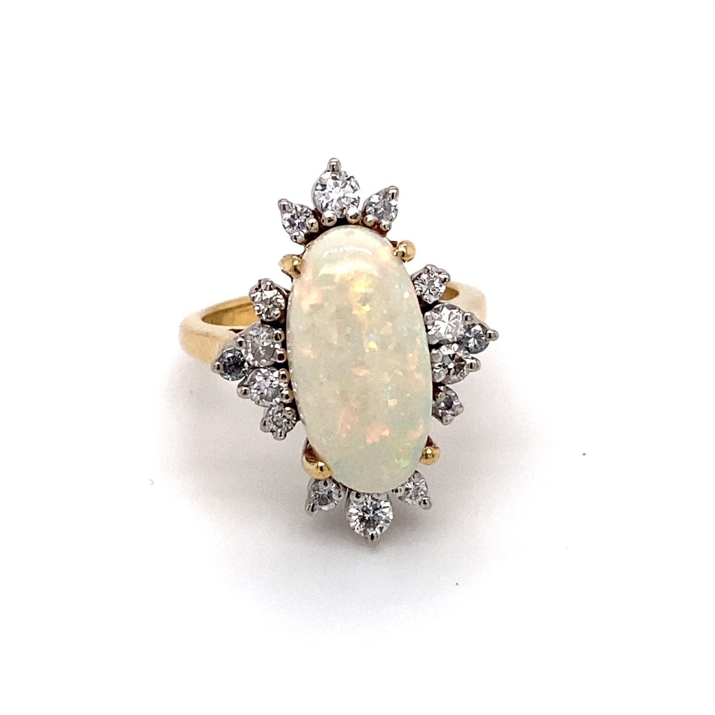 Circa 1950 3.0 Carat Opal and Diamond Ring in 18K Gold