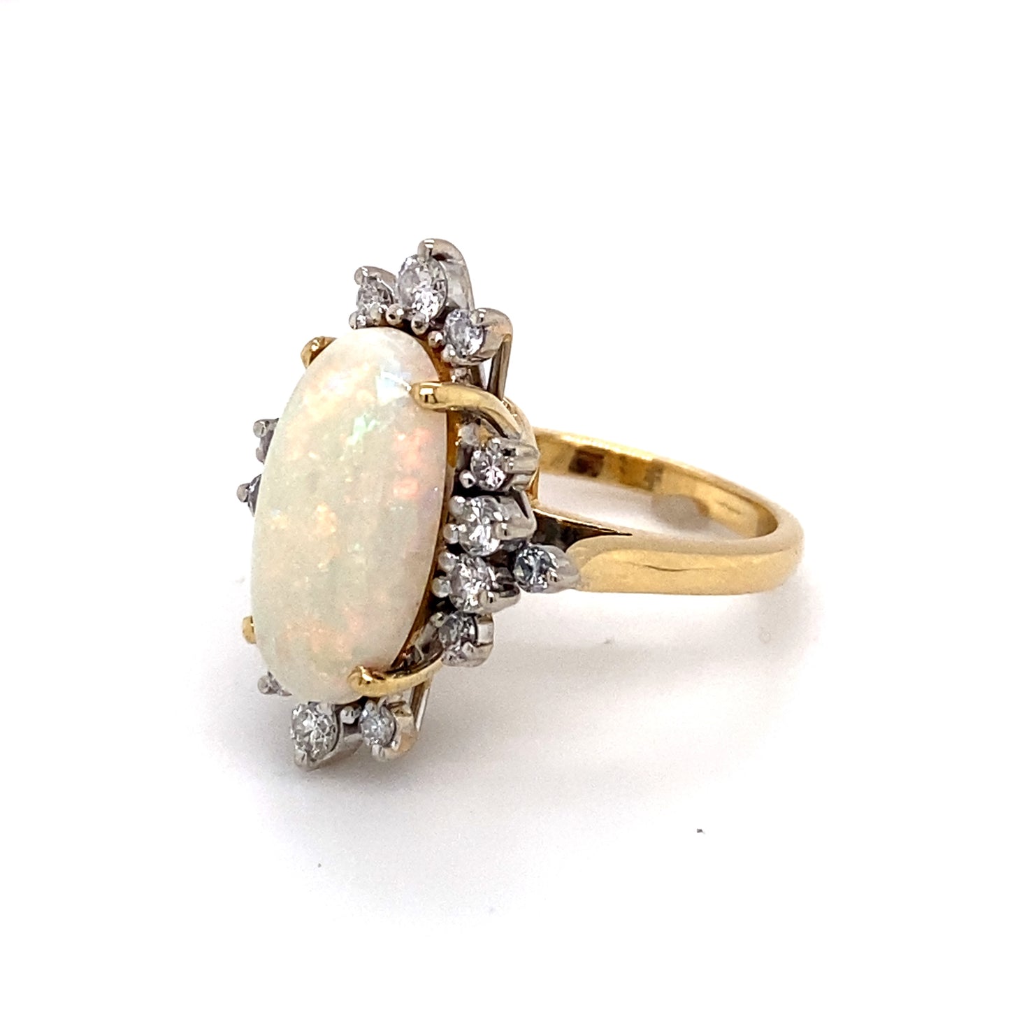 Circa 1950 3.0 Carat Opal and Diamond Ring in 18K Gold