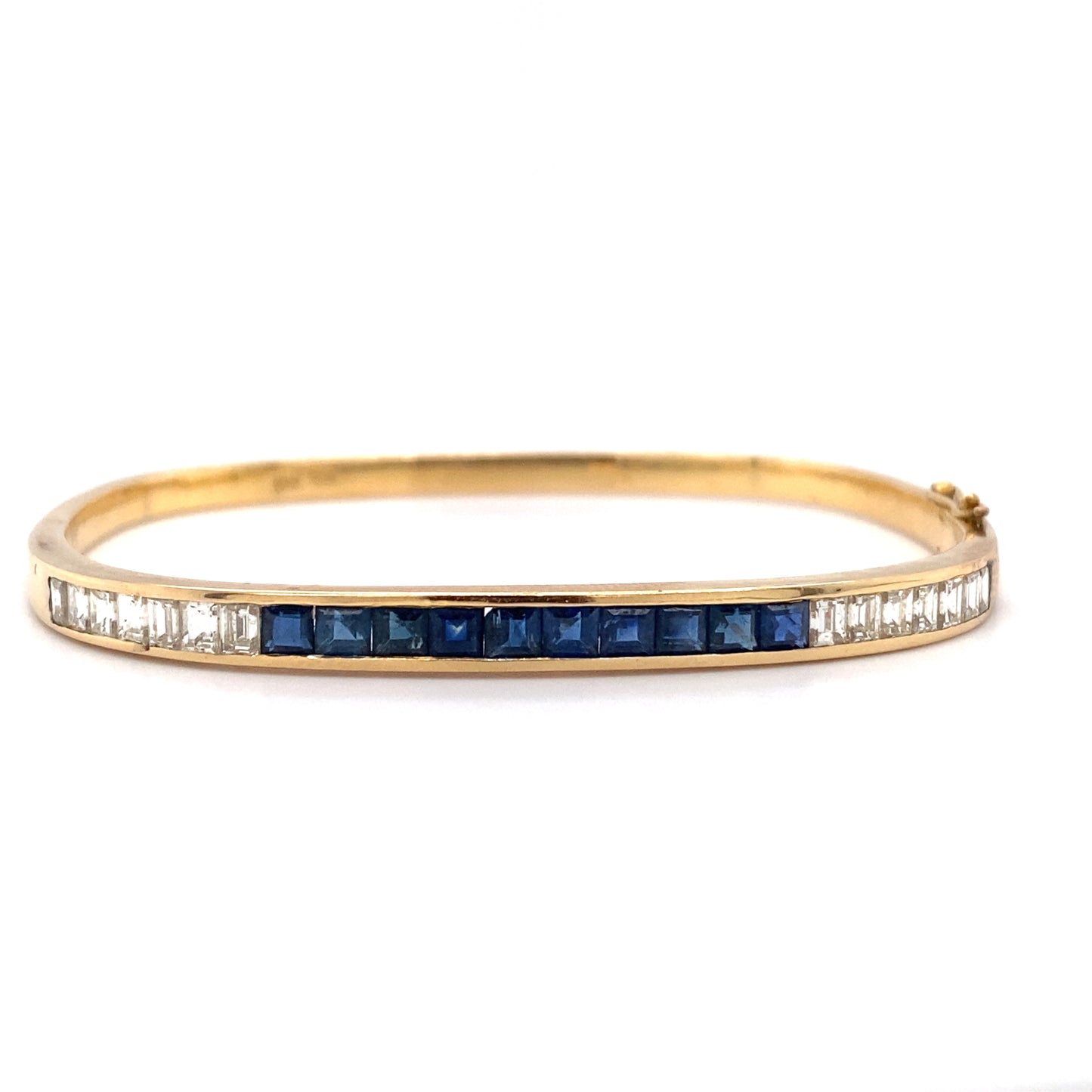 Circa 1950 2.0ct Sapphire and Diamond Hinged Bangle Bracelet
