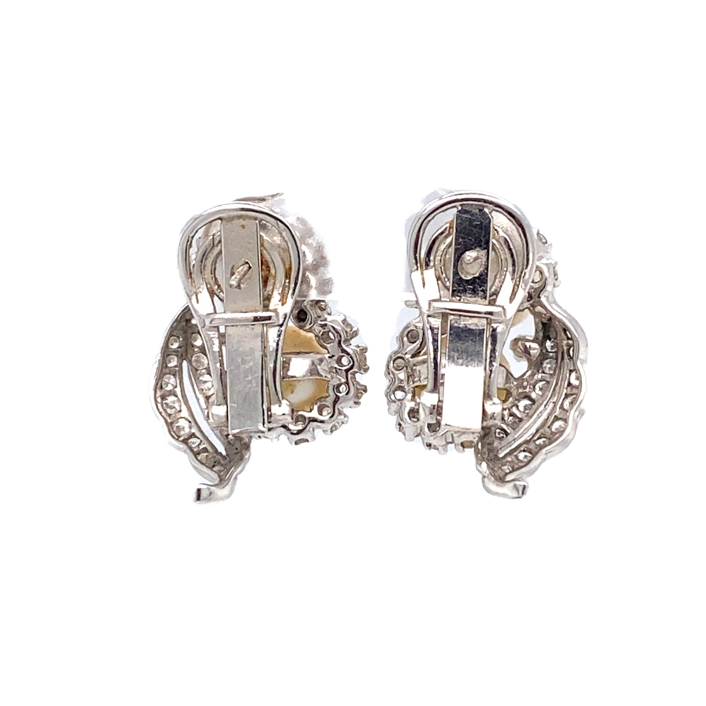 Circa 1920 1.0ct Diamond and Pearl Earrings in 14K White Gold