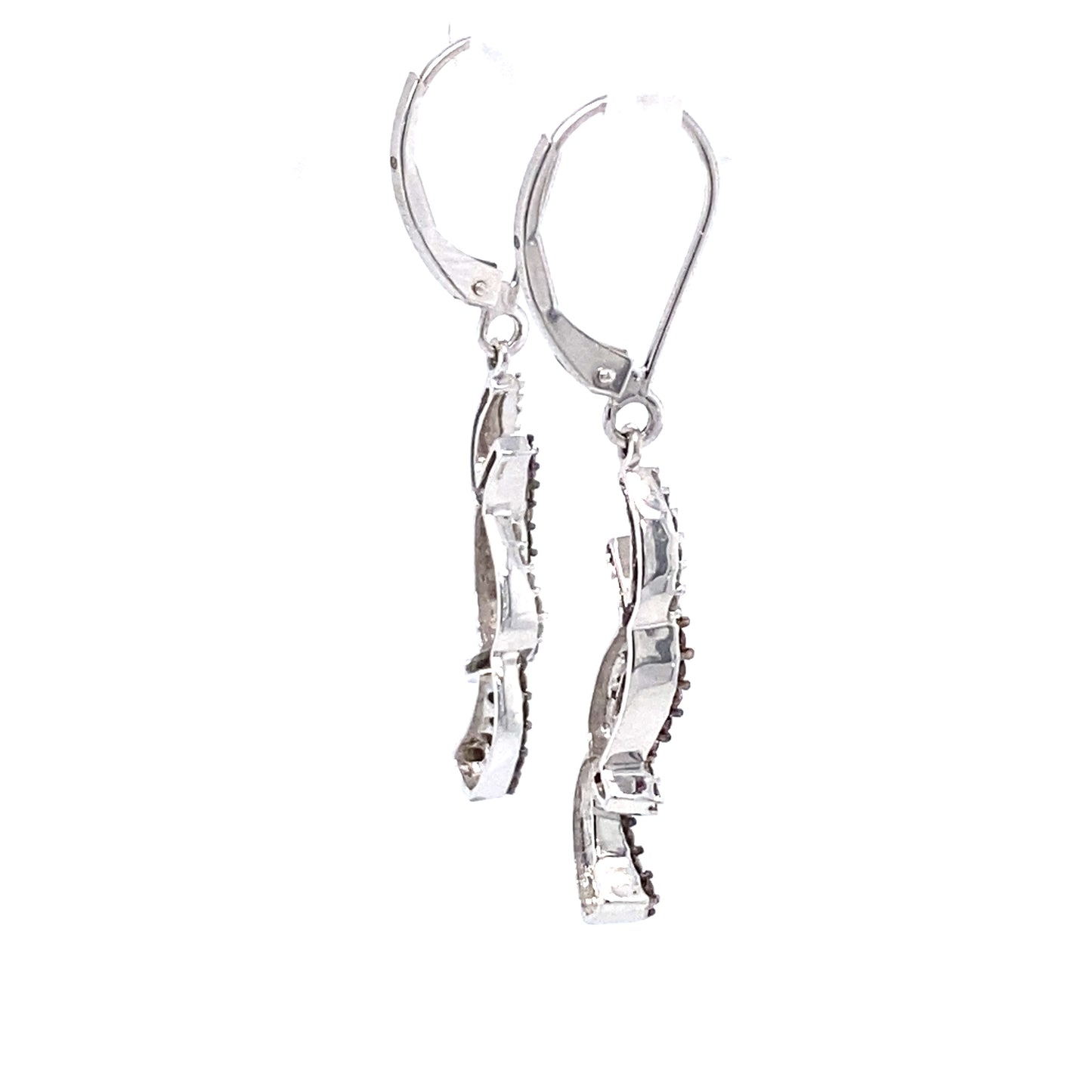 Circa 1980 Brown and White Diamond Twist Chandelier Earrings in 14K White Gold