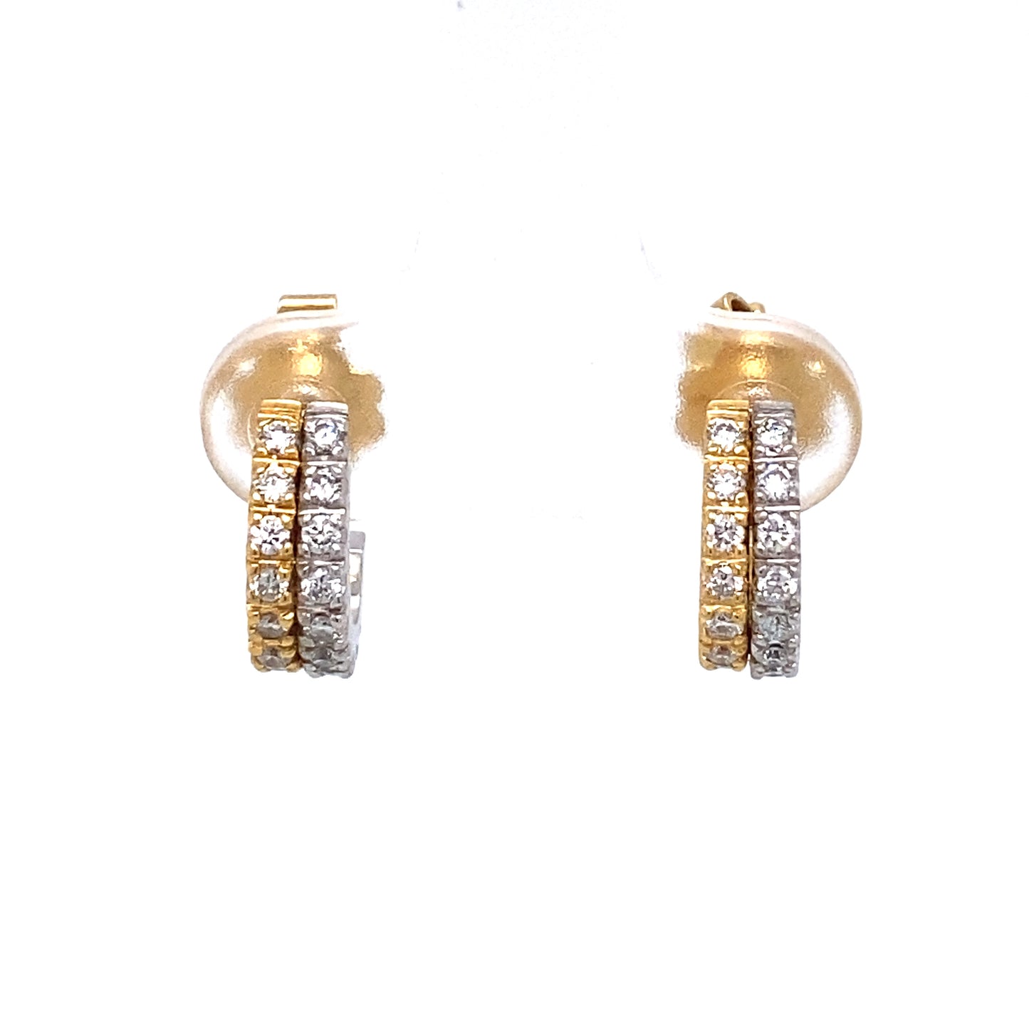 Circa 1950 Two-Tone J Hoop Earrings in 18K White and Yellow Gold