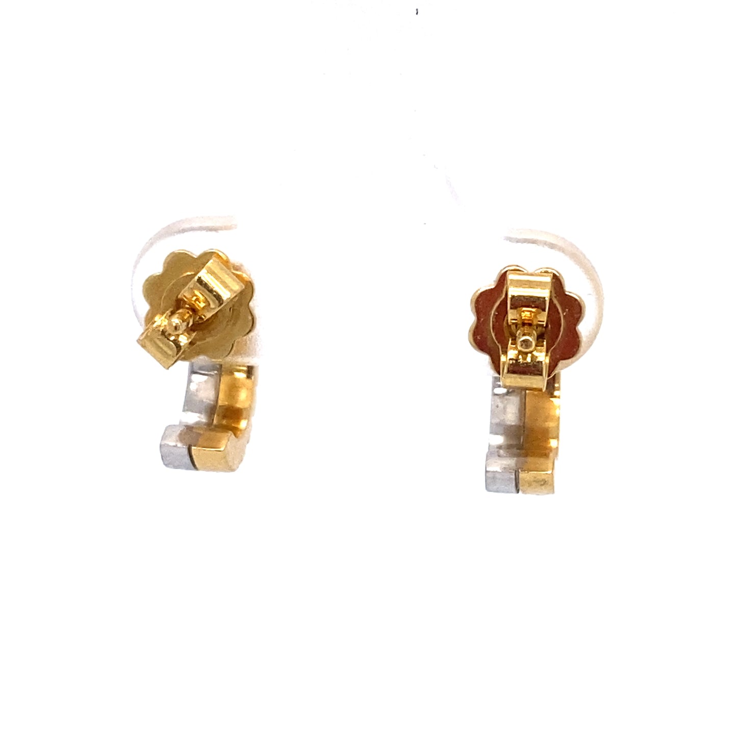 Circa 1950 Two-Tone J Hoop Earrings in 18K White and Yellow Gold