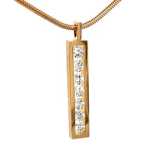 Circa 1960 1.75 Carat Diamond Bar Pendant and Chain in 14 Karat Gold