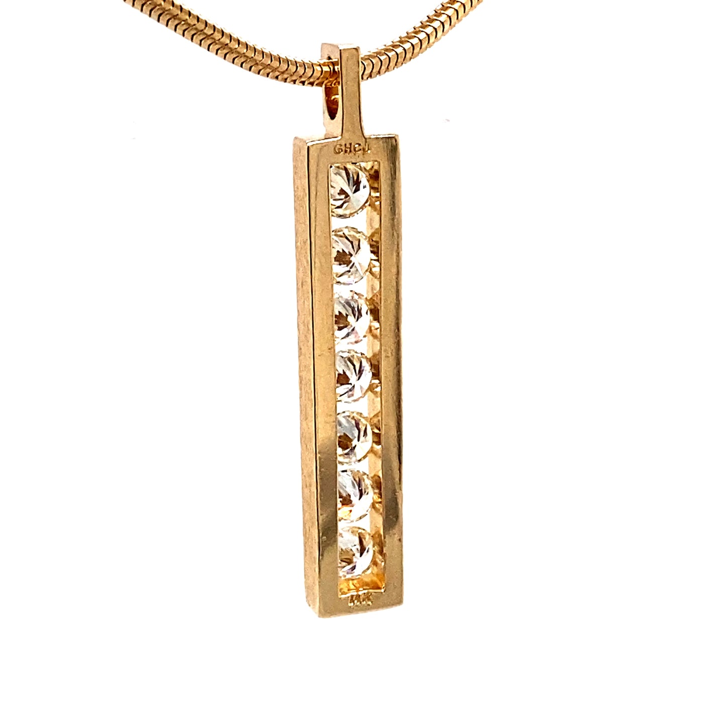 Circa 1960 1.75 Carat Diamond Bar Pendant and Chain in 14 Karat Gold