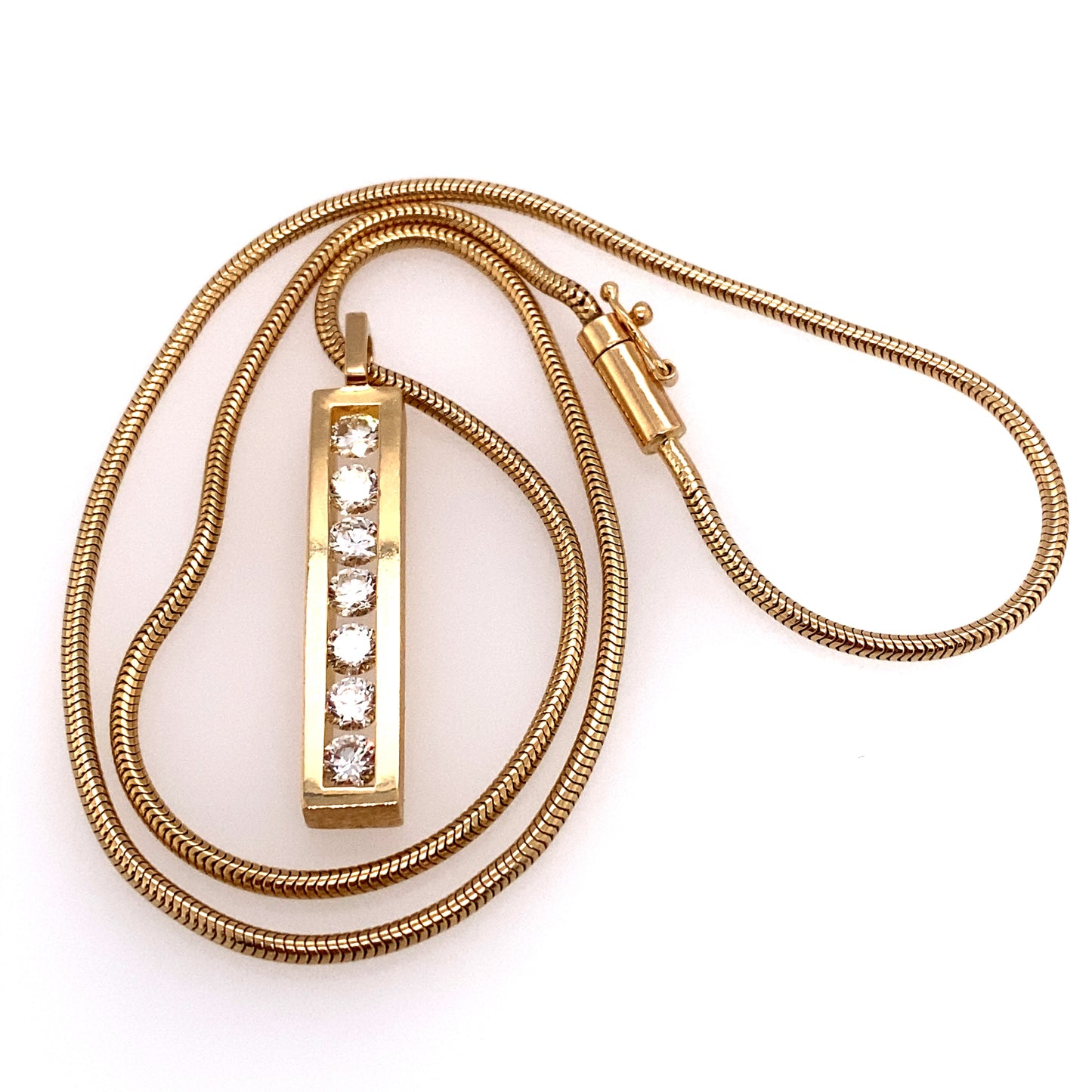 Circa 1960 1.75 Carat Diamond Bar Pendant and Chain in 14 Karat Gold