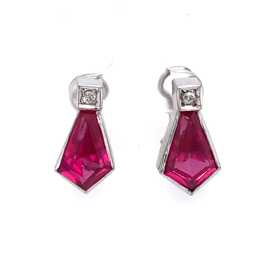 Circa 1960 Diamond Earrings with Red Glass in Palladium
