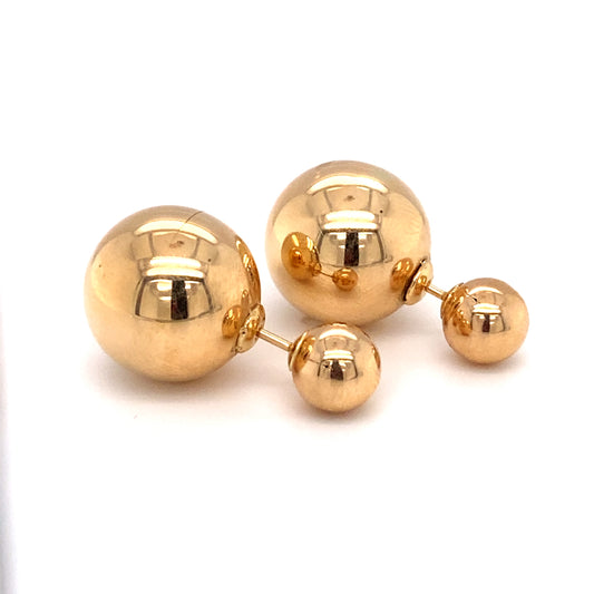 Circa 1950 Italian Double Ball Post Earrings in 14K Gold