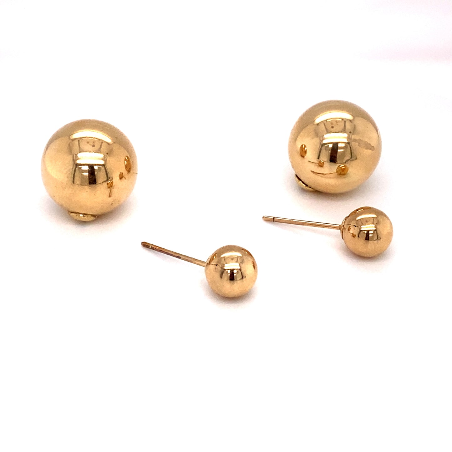 Circa 1950 Italian Double Ball Post Earrings in 14K Gold