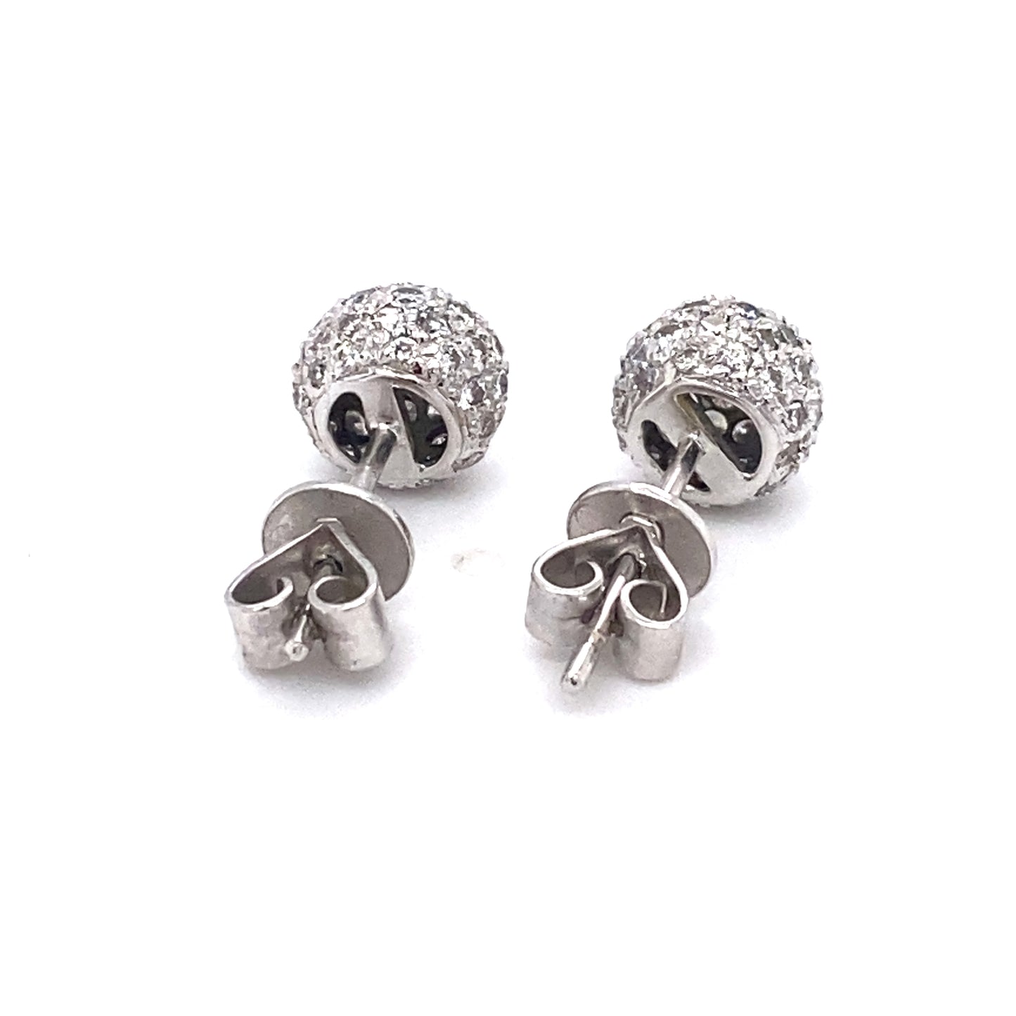 Circa 1960 1.0 CTW Pave Diamond Button Earrings in 18K White Gold