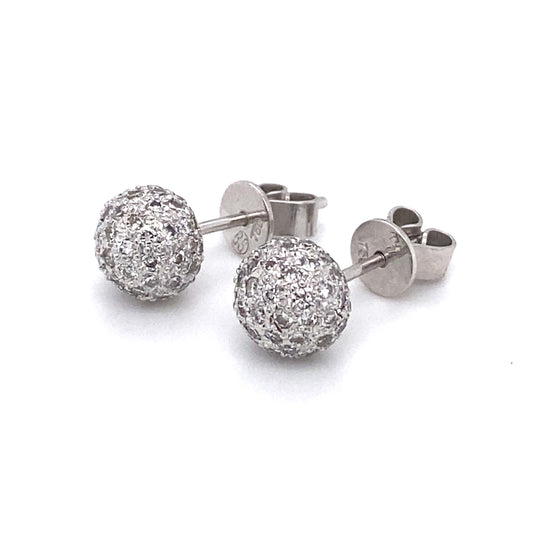 Circa 1960 1.0 CTW Pave Diamond Button Earrings in 18K White Gold