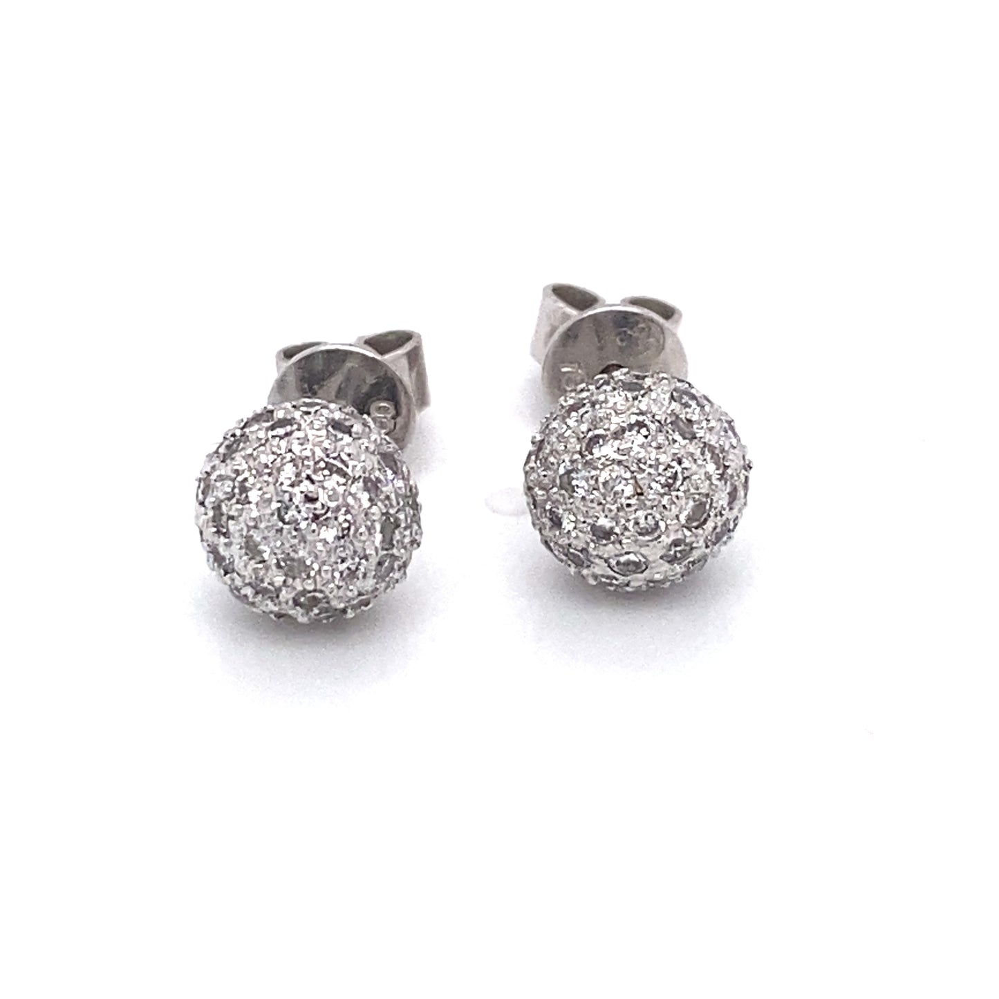 Circa 1960 1.0 CTW Pave Diamond Button Earrings in 18K White Gold