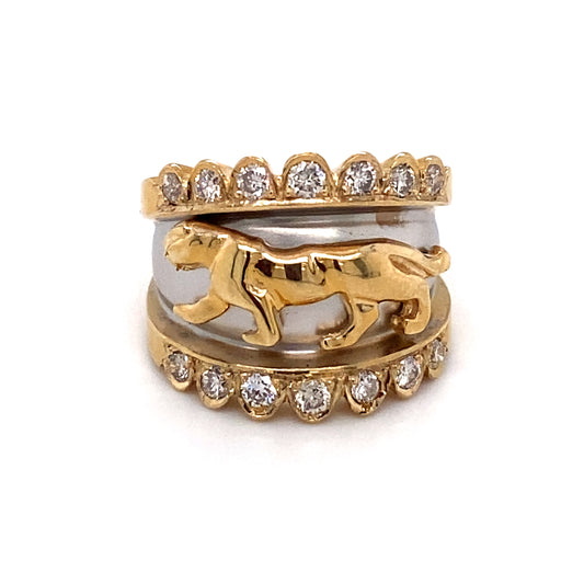 Circa 1980 1.0ctw Diamond Panther Ring in Two Tone 14K Gold