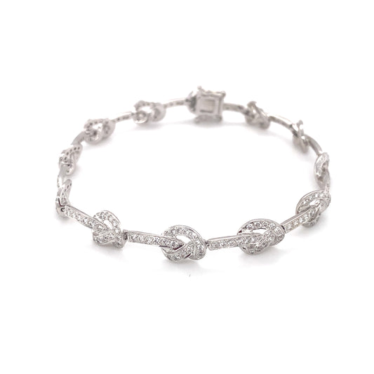 Circa 1950 2.27 Carat VVS Diamond Knot Link Bracelet in 18K White Gold