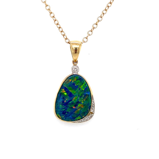 Circa 1980 Boulder Opal and Diamond Pendant in 18 Karat Gold