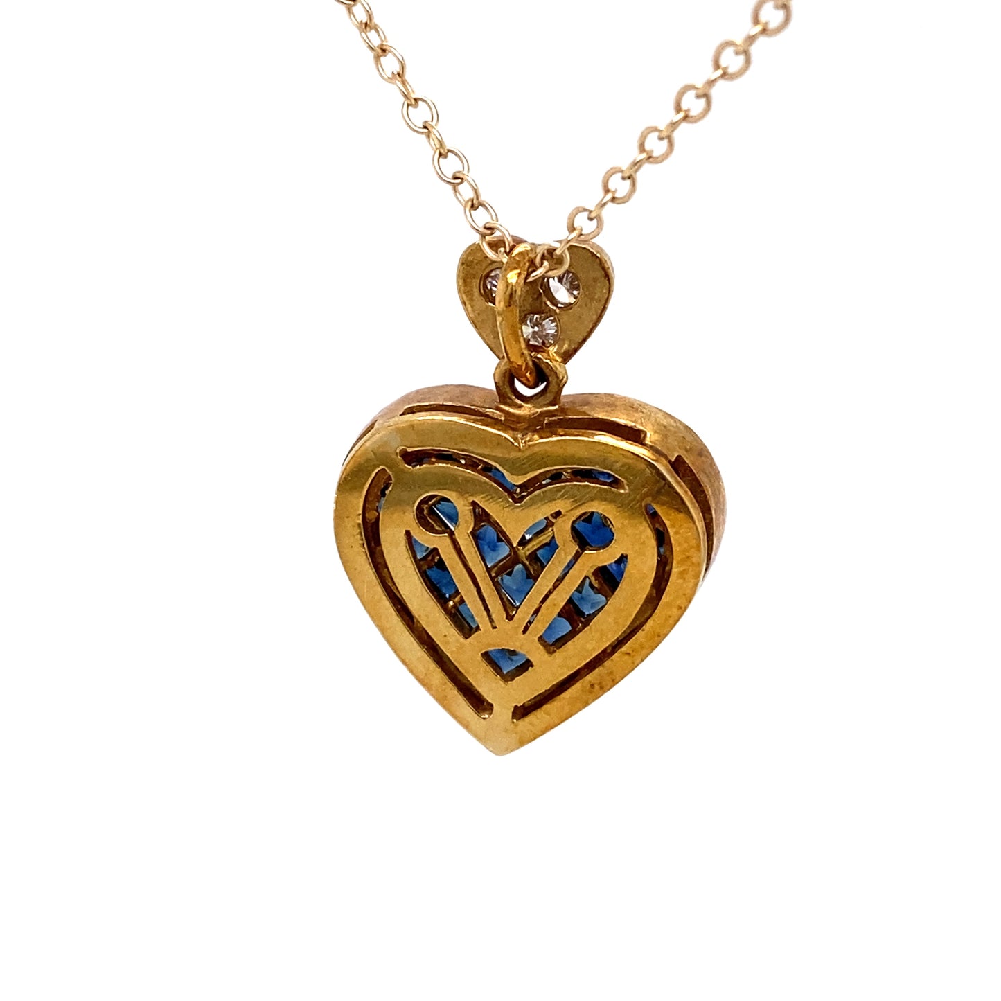 Circa 1980 Custom Invisible Set Sapphire and Diamond Heart Pendant