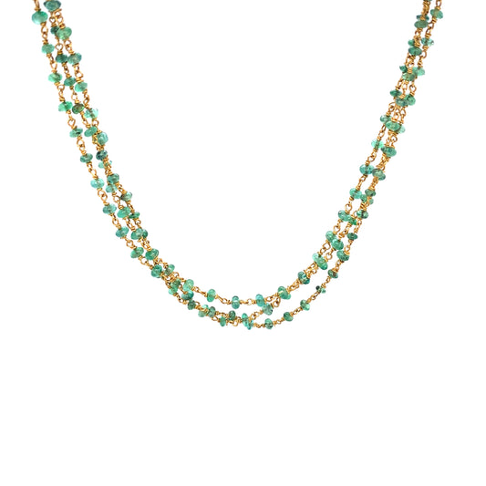 Circa 1980 Three Strand Emerald Bead Necklace in 18K Gold