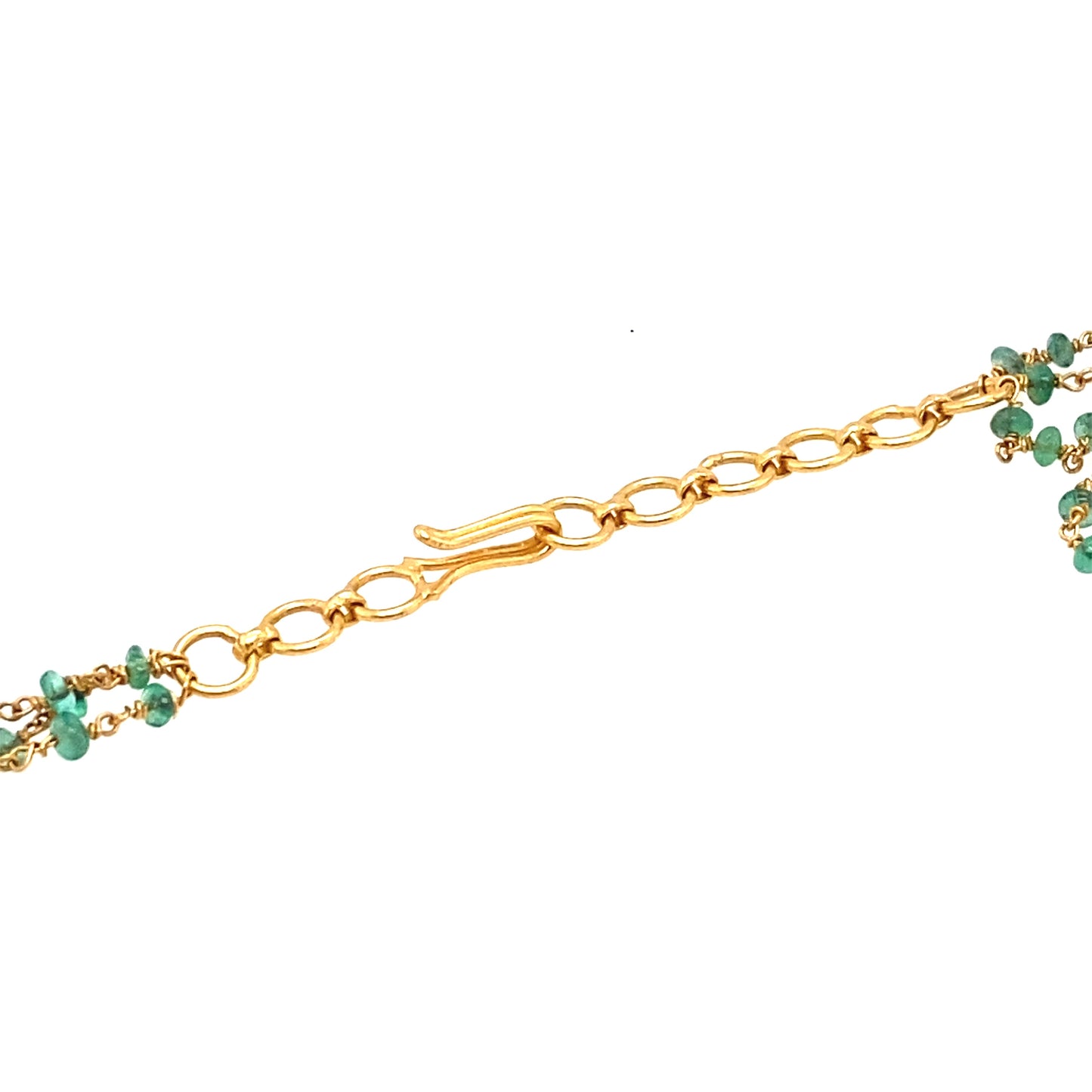 Circa 1980 Three Strand Emerald Bead Necklace in 18K Gold