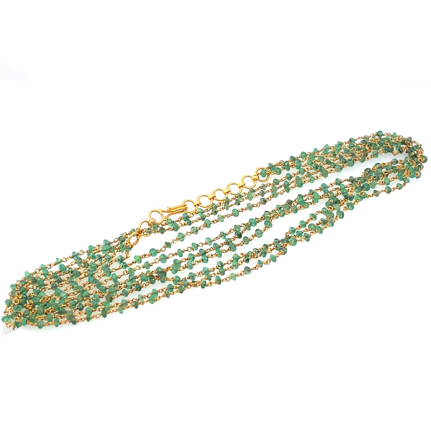 Circa 1980 Three Strand Emerald Bead Necklace in 18K Gold