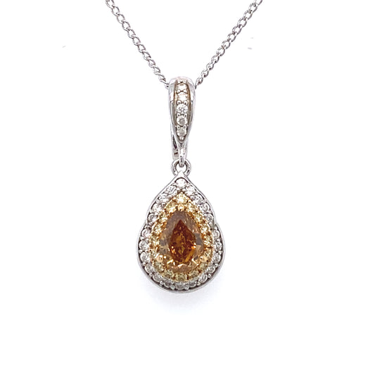 Circa 1980 Brown and Yellow Diamond Pendant With Diamonds in 18K White Gold