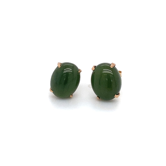 Circa 1960 Oval Jade Stud Earrings in 14 Karat Rose Gold