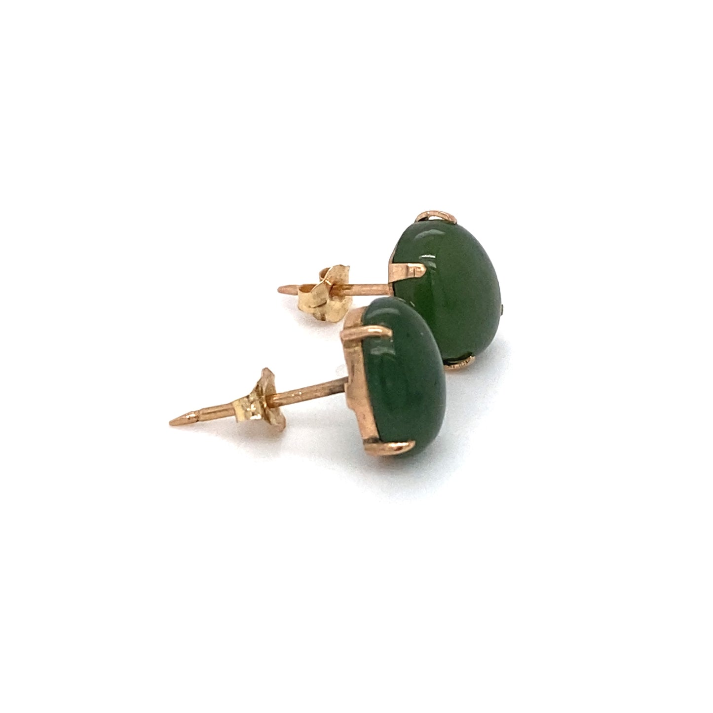 Circa 1960 Oval Jade Stud Earrings in 14 Karat Rose Gold
