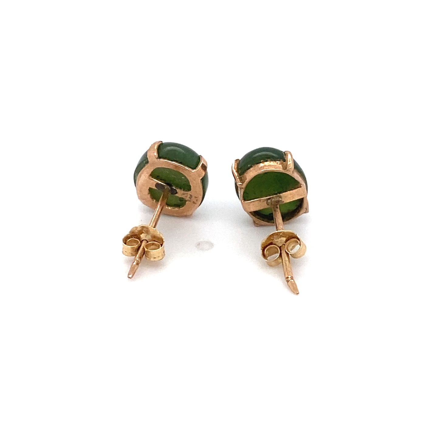 Circa 1960 Oval Jade Stud Earrings in 14 Karat Rose Gold