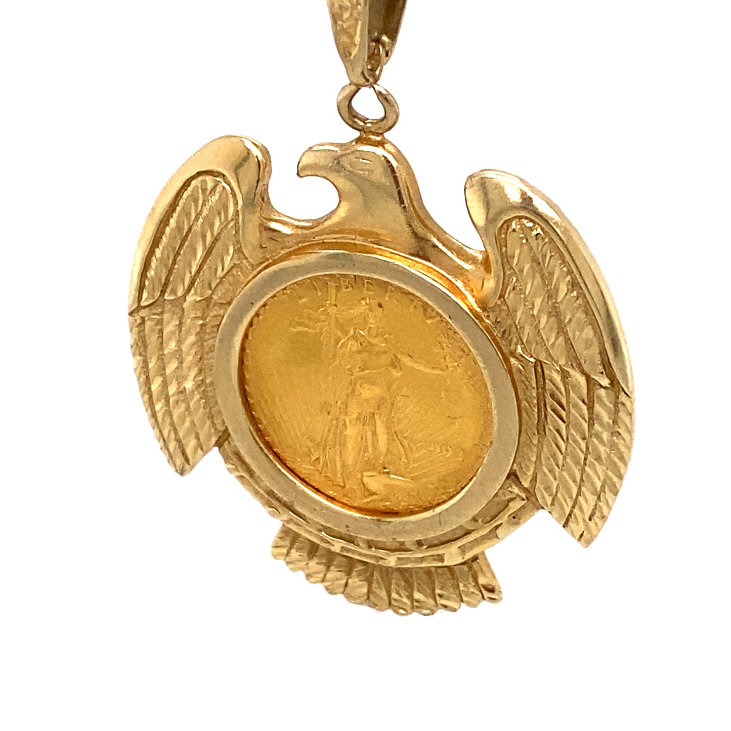 Circa 1980 1/10 Eagle Coin Pendant in 14 Karat Gold Frame