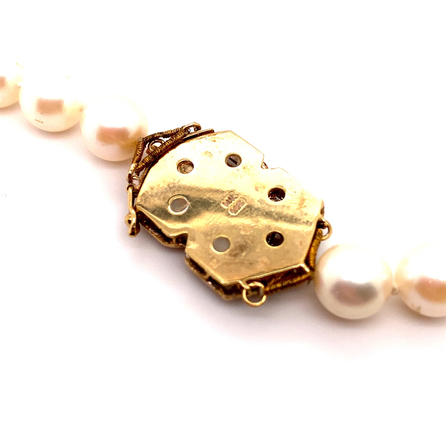 Circa 1950 36" 8.5mm Pearl Necklace with Diamond Clasp in 14K Gold
