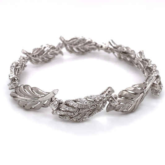 Circa 1980 3.0 Carat Diamond Leaf Link Bracelet in 18K White Gold