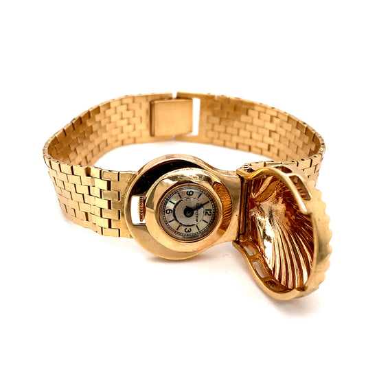Circa 1946 Cartier Seashell Peekaboo Womens' Wristwatch in 14K Gold