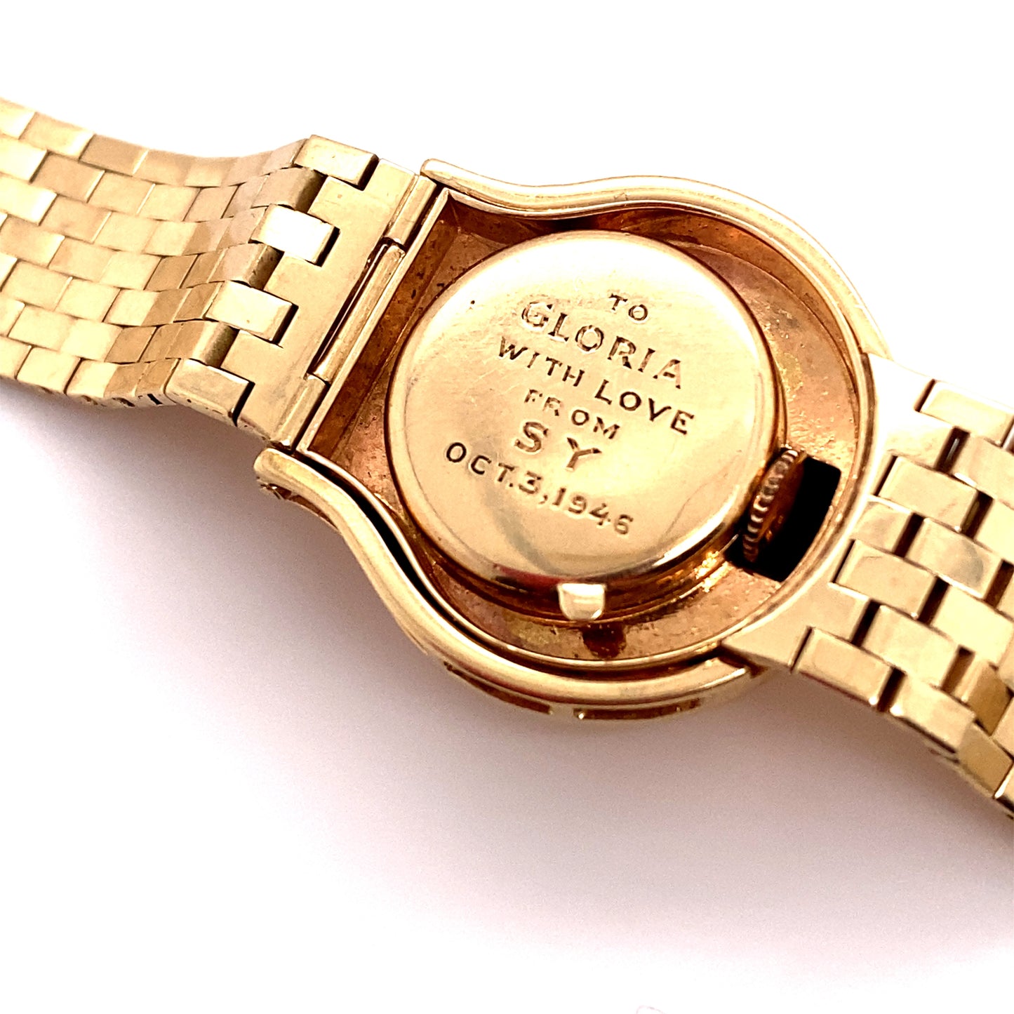 Circa 1946 Cartier Seashell Peekaboo Womens' Wristwatch in 14K Gold
