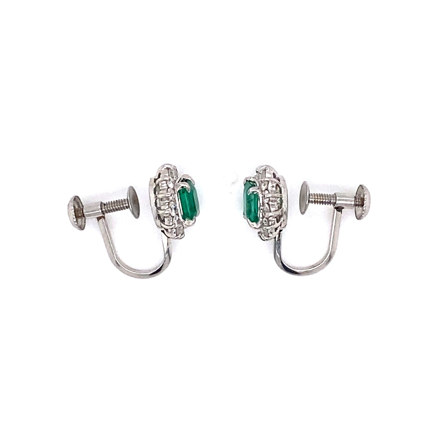 Circa 1950 Emerald and Diamond French Screw Back Earrings in Platinum
