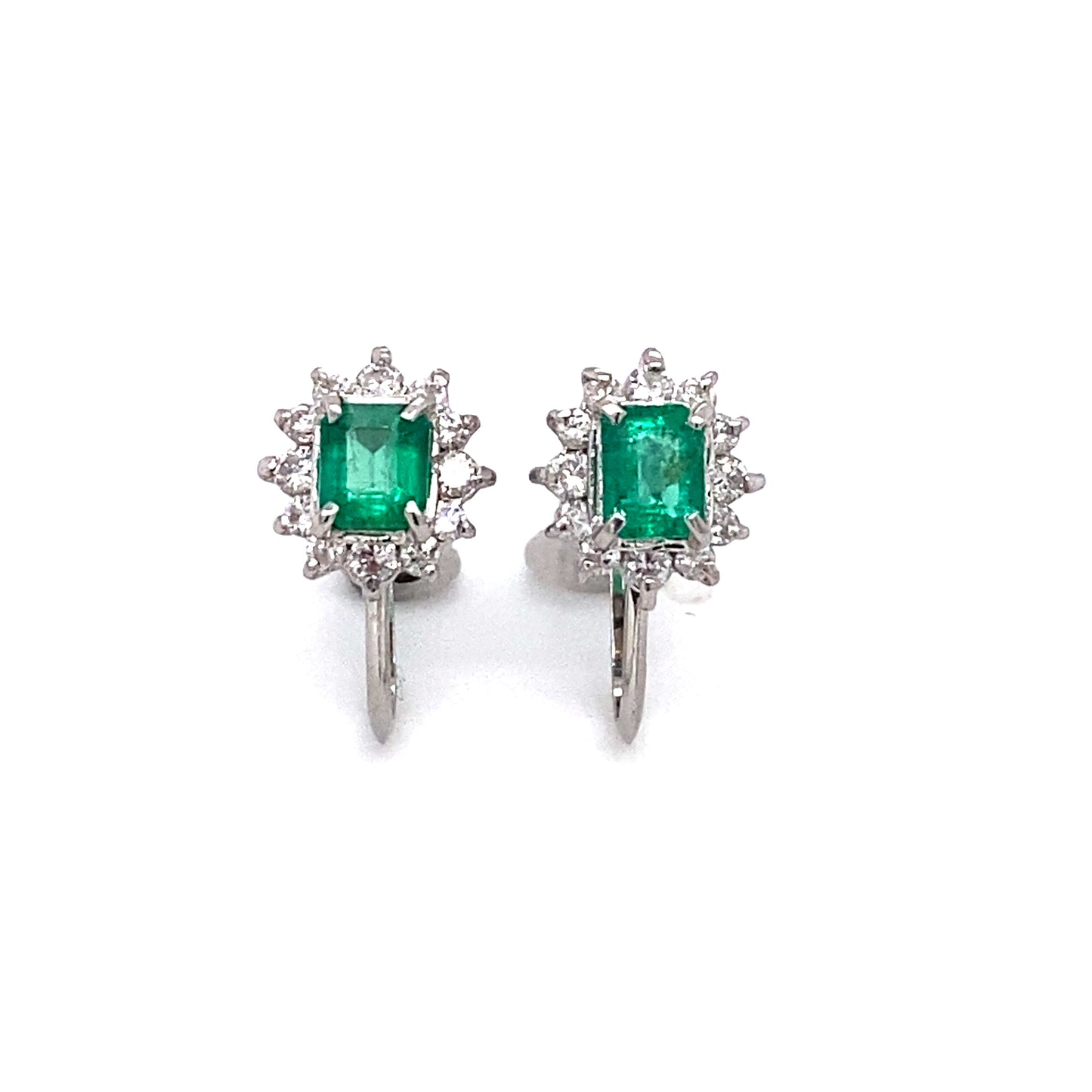 Circa 1950 Emerald and Diamond French Screw Back Earrings in Platinum