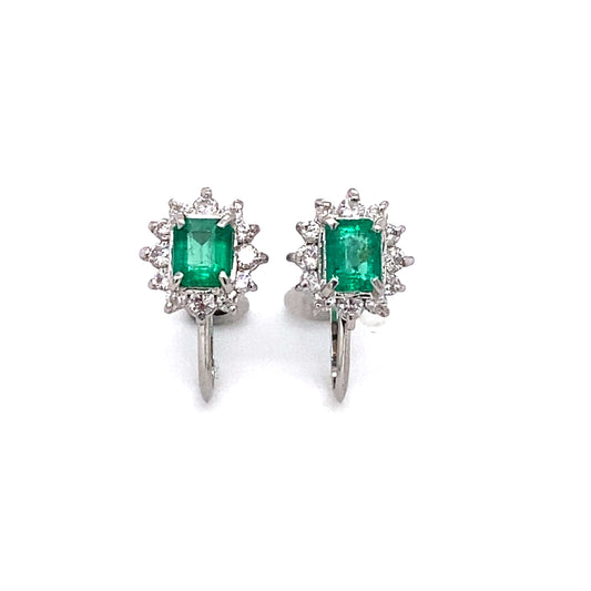 Circa 1950 Emerald and Diamond French Screw Back Earrings in Platinum