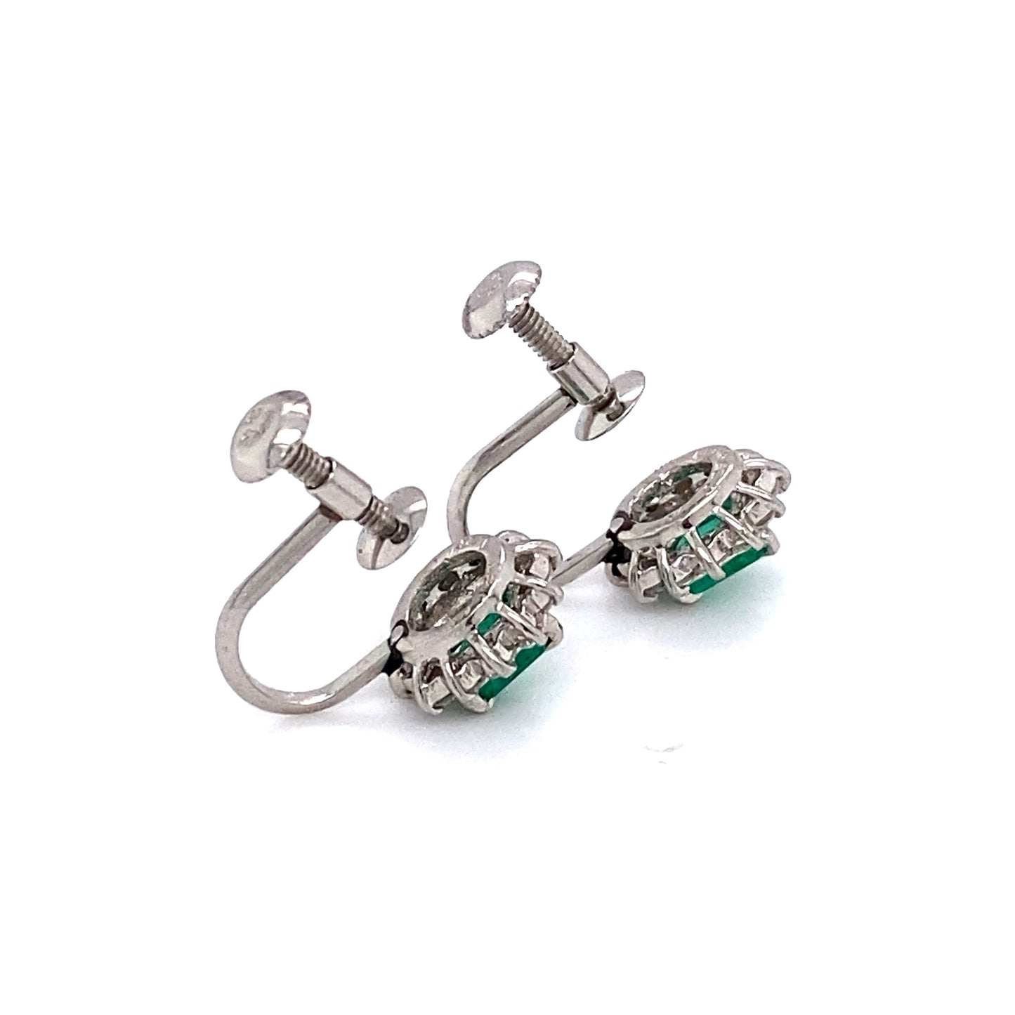 Circa 1950 Emerald and Diamond French Screw Back Earrings in Platinum