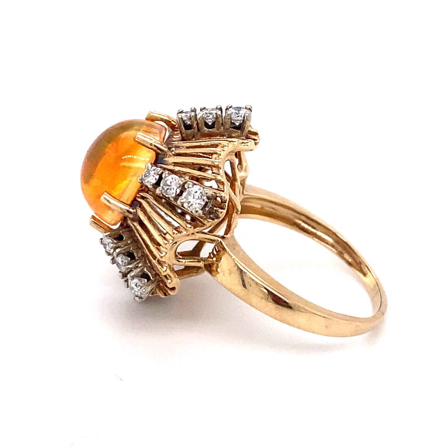 Circa 1950 Retro 4.0 Carat Jelly Opal and Diamond Ring in 14 Karat Gold