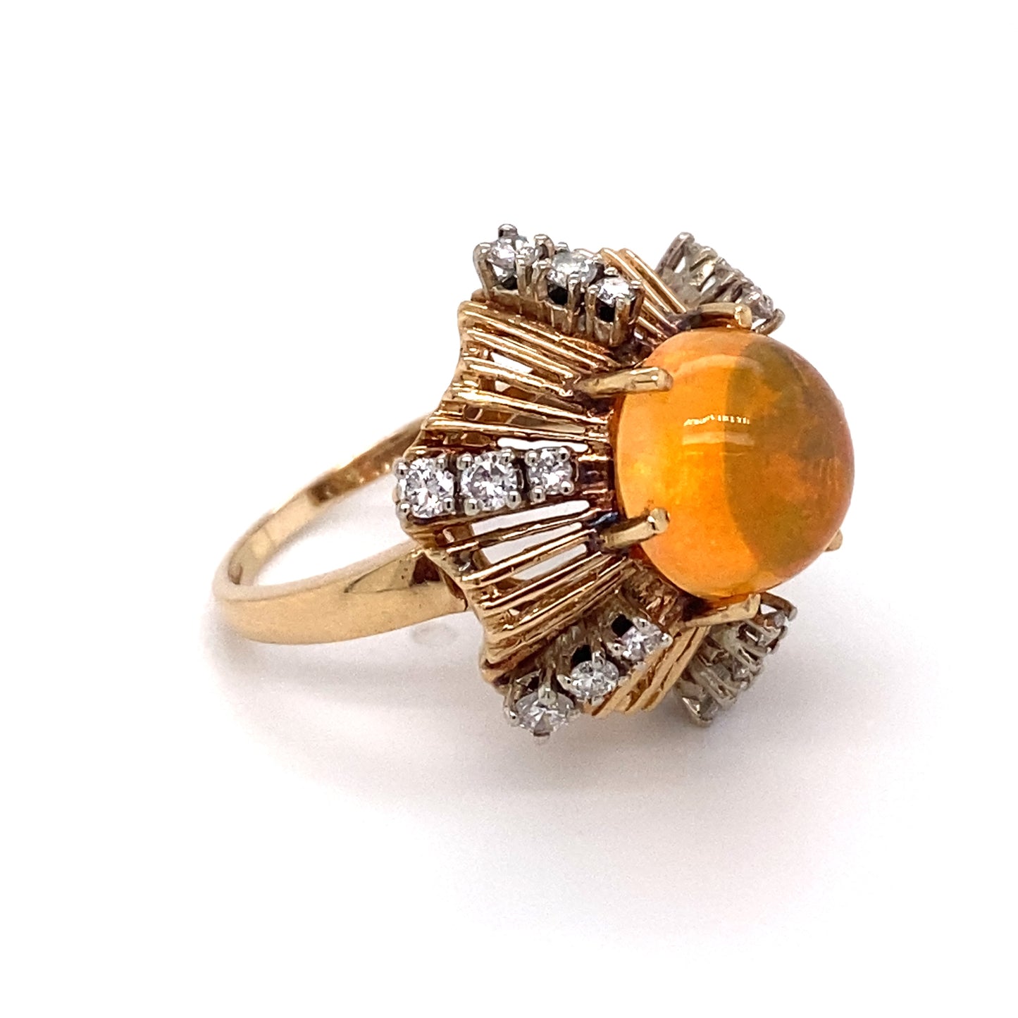 Circa 1950 Retro 4.0 Carat Jelly Opal and Diamond Ring in 14 Karat Gold