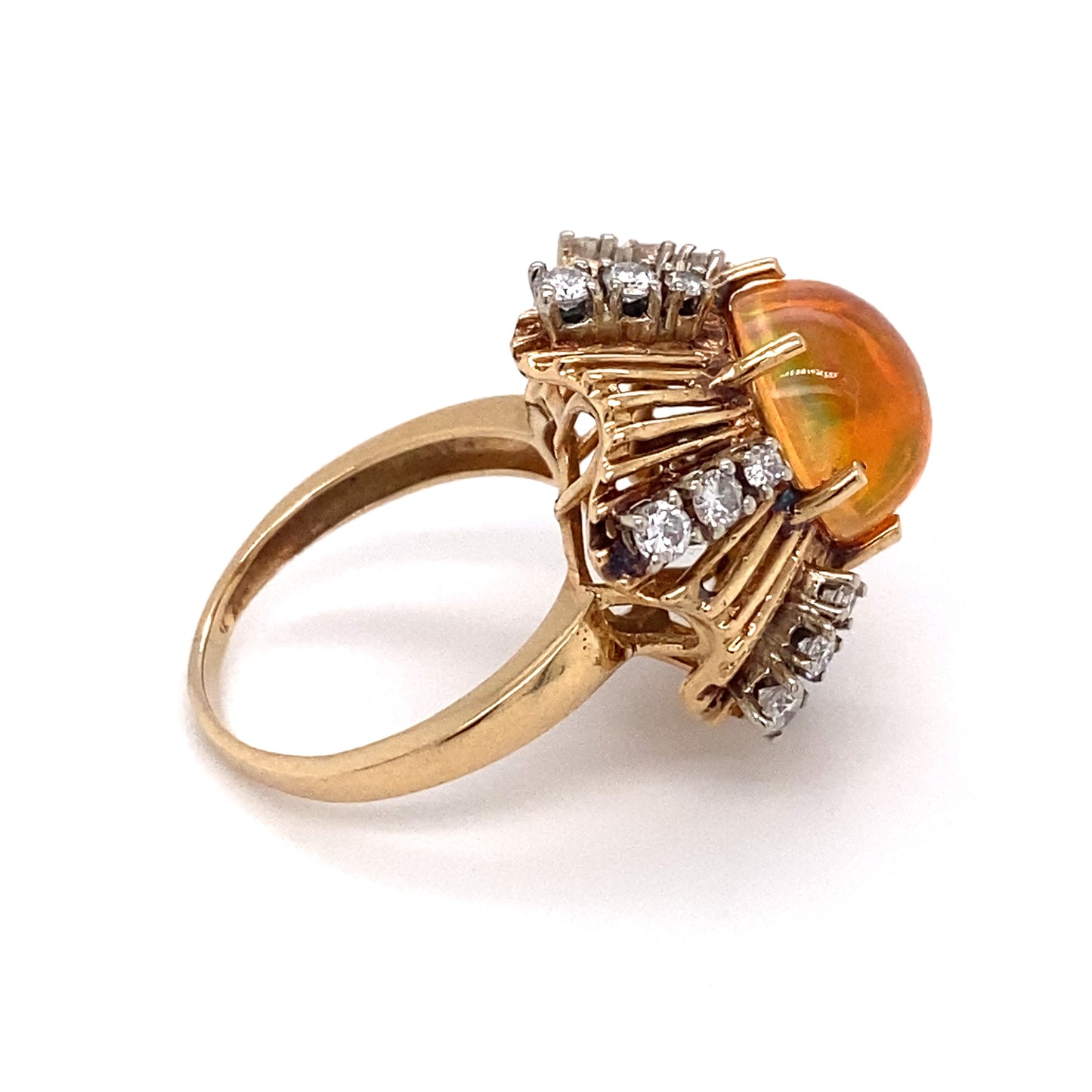 Circa 1950 Retro 4.0 Carat Jelly Opal and Diamond Ring in 14 Karat Gold