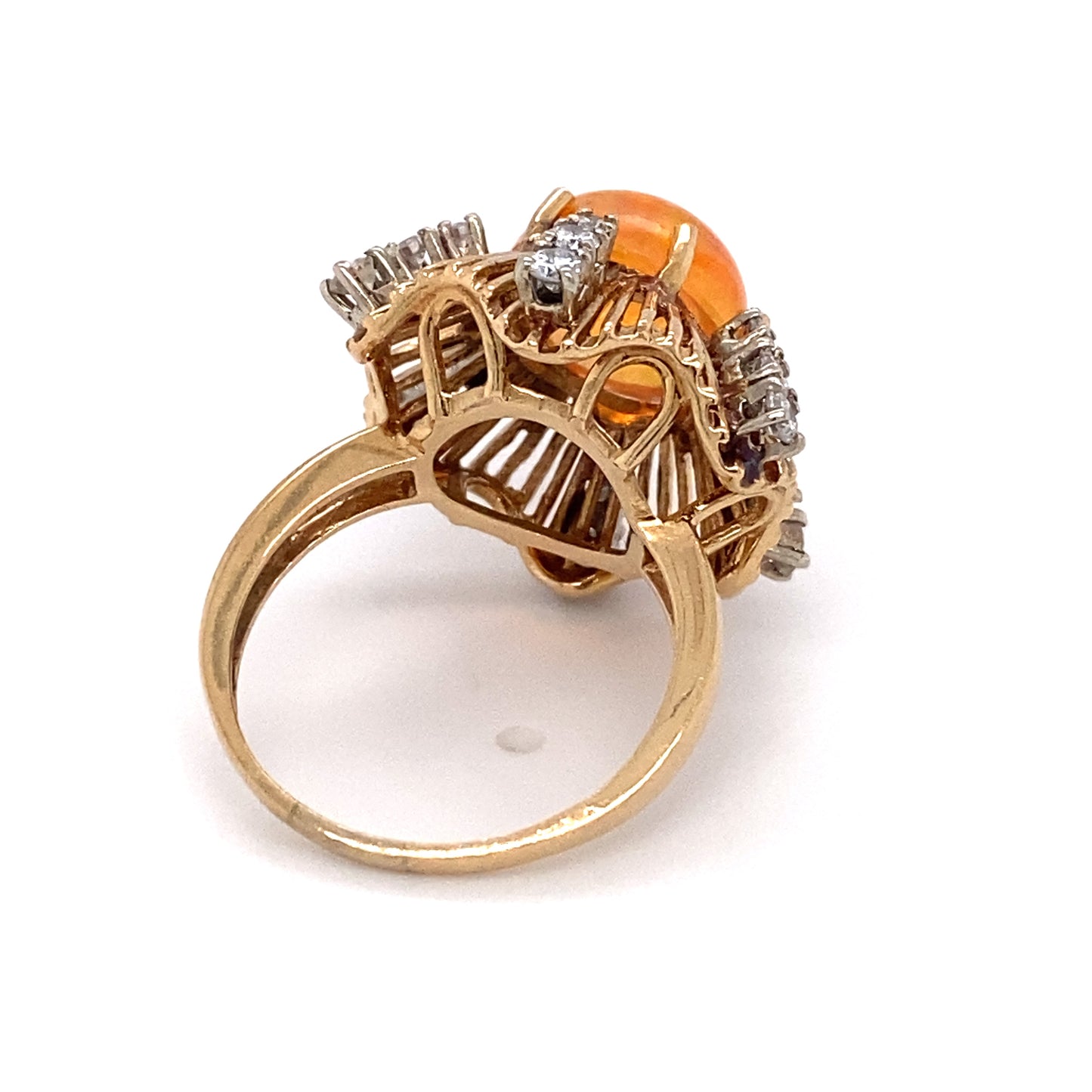 Circa 1950 Retro 4.0 Carat Jelly Opal and Diamond Ring in 14 Karat Gold