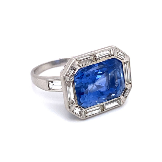 Circa 1980 20 Carat Natural Ceylon Sapphire and Diamond Ring in Platinum
