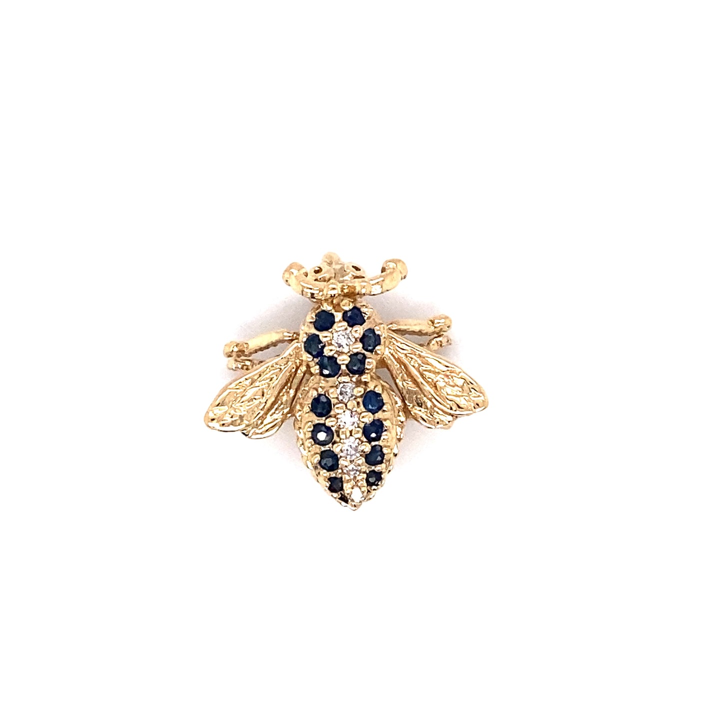 Circa 1980 Sapphire and Diamond Bee Pin in 14 Karat Gold