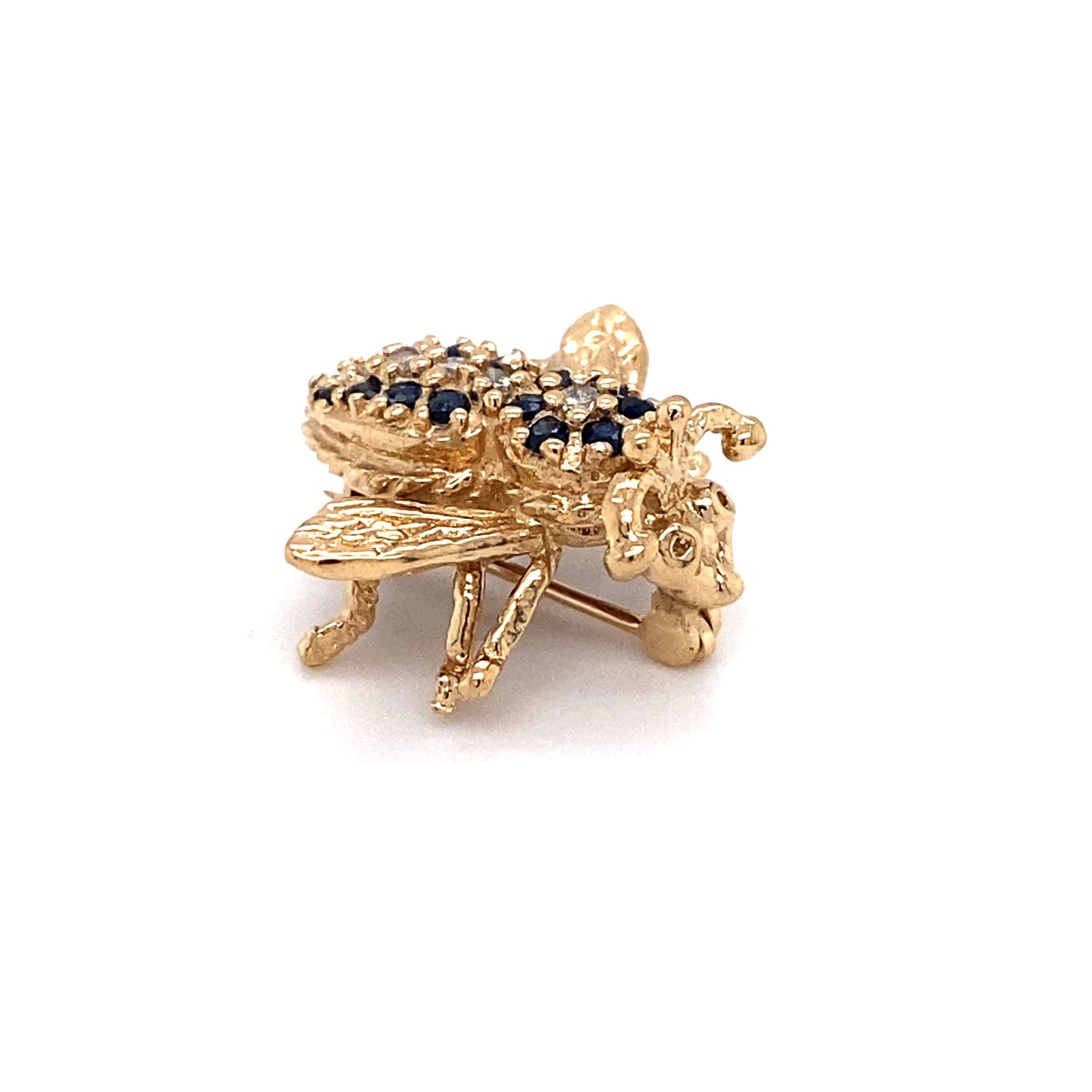 Circa 1980 Sapphire and Diamond Bee Pin in 14 Karat Gold
