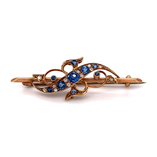 Circa 1850 Sapphire and Diamond Brooch in 15 Carat Gold