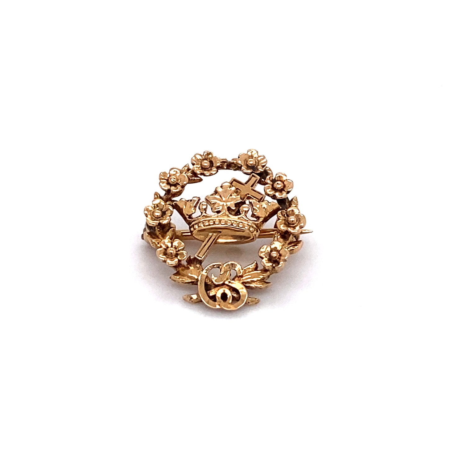 Circa 1900 Christian Science Crown & Cross Pin in 14K Gold