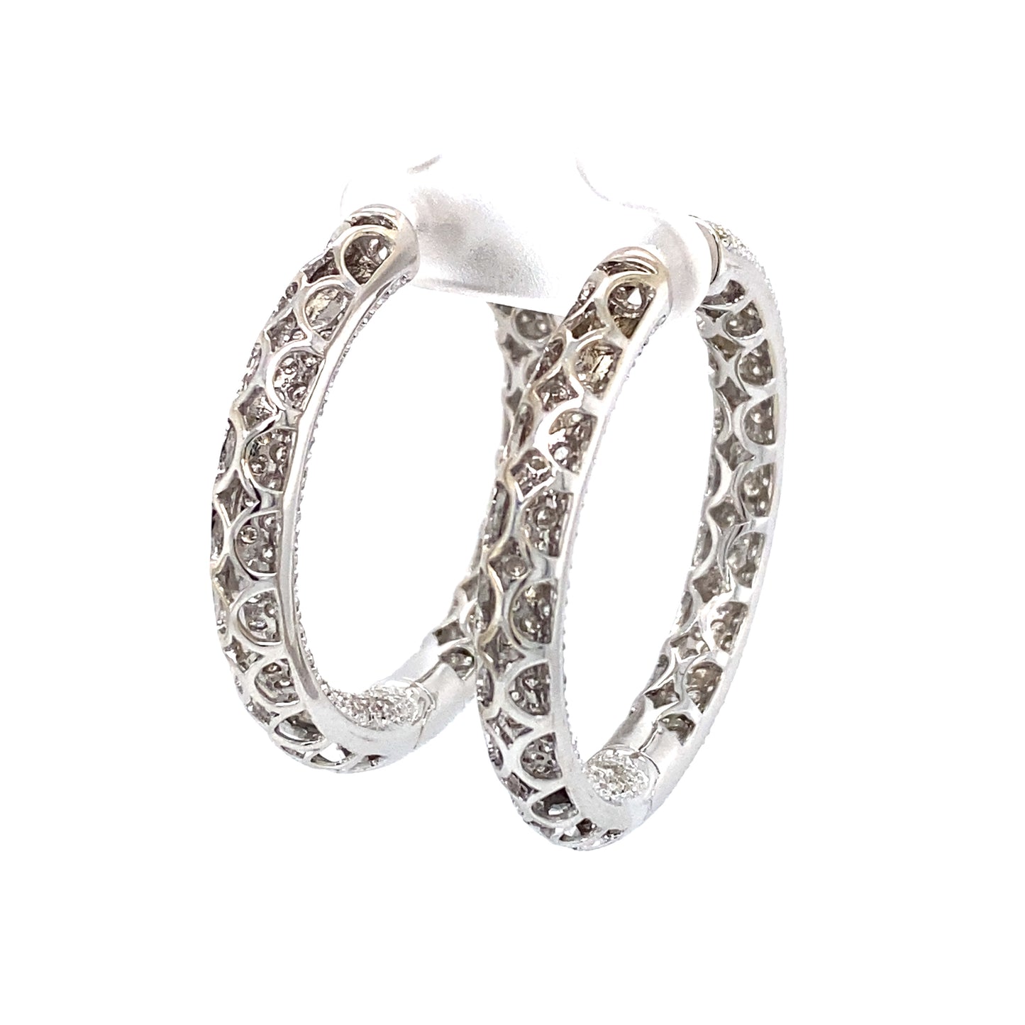 Circa 1990 Inside-Out Diamond Hoop Earrings in 18 Karat White Gold